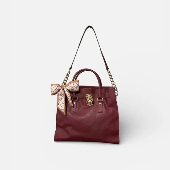 Michael Kors Burgundy Tote with Gold Accents.  Like New/No Key - Picture 2 of 8